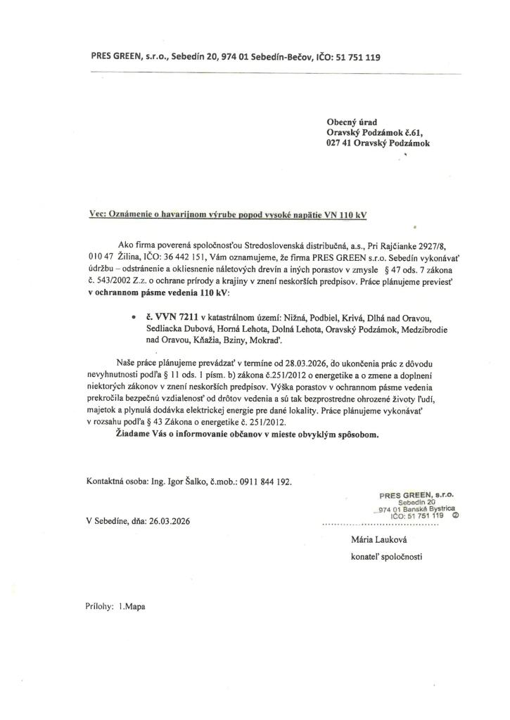 Oznámenie o&nbsp;havarijnom výrube